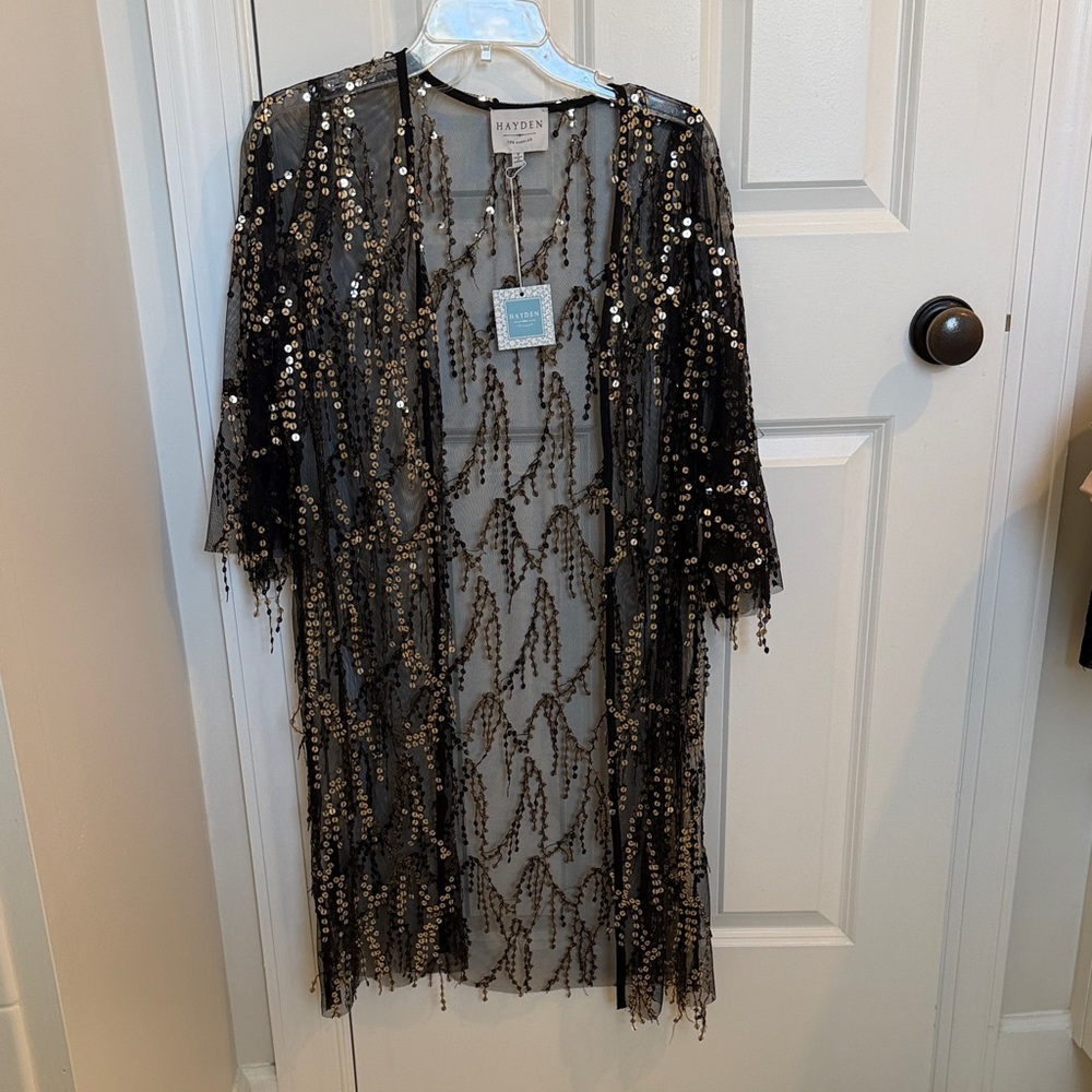 Hayden Black and Gold Sequin Kimono